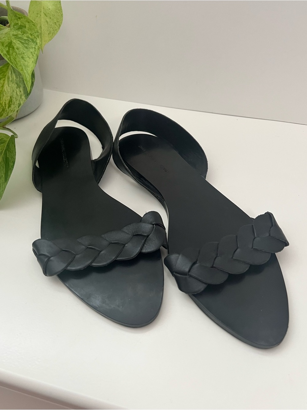 Zara Basic Vegan Black Flats, Size 40